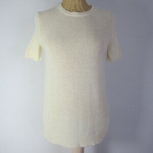 Theory Women Small Ivory Cream 100% Cashmere Short Sleeve Crew Neck Sweater